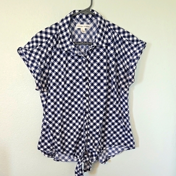 New York Laundry Blue Gingham Top Size Large - Picture 1 of 8
